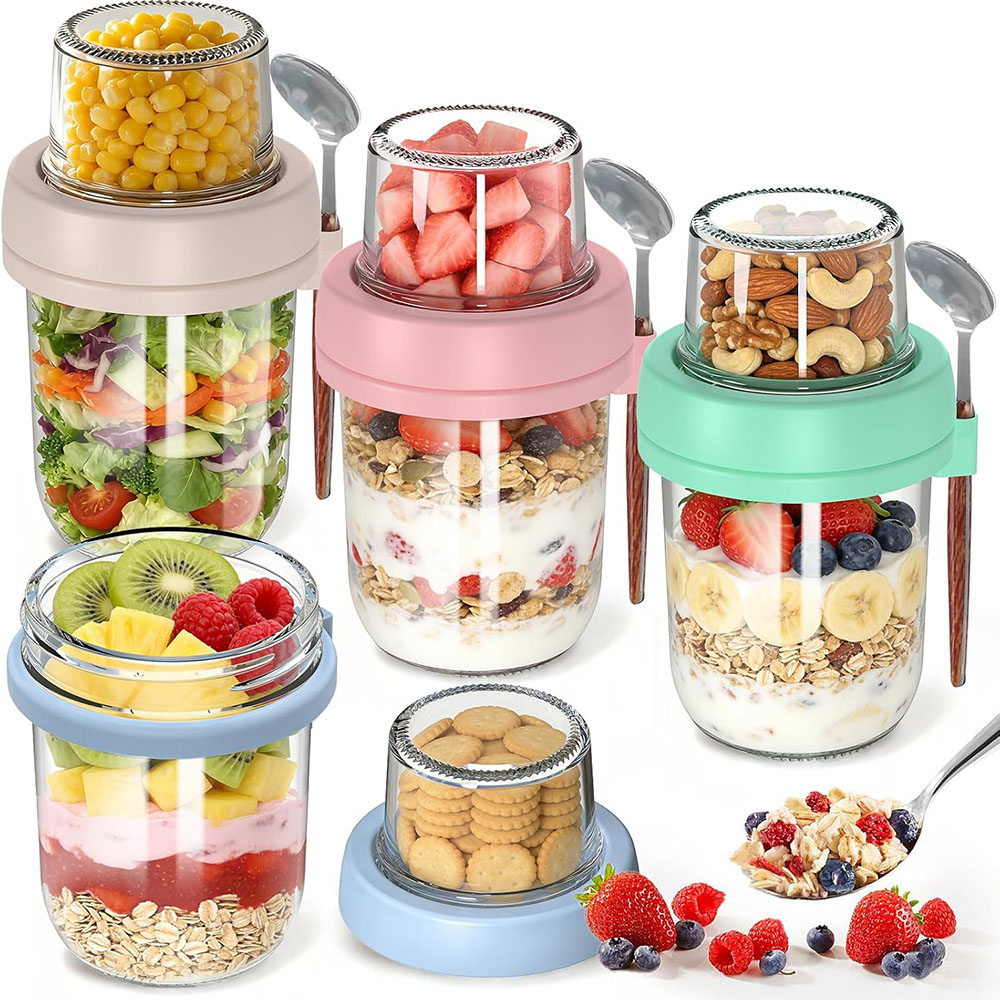 Meal Prep Oatmeal Jars - Contenitori per Overnight Oats con Coperchi