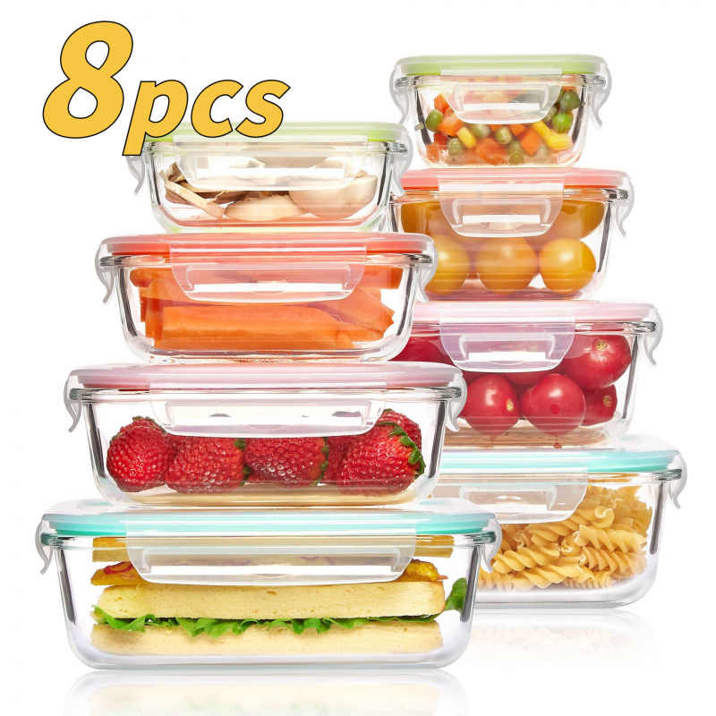 Meal Prep Oven Safe Containers - Set di 8 Contenitori in Vetro